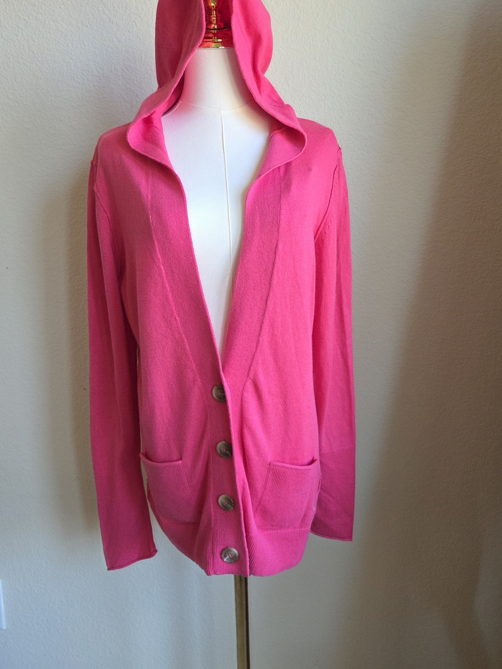 American Eagle Hooded Cardigan Sweater Pink Angora Blend Button Front XL NWT